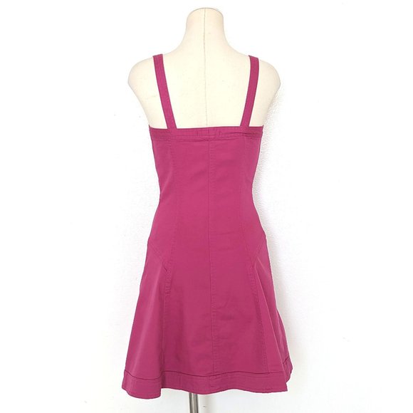 NWT Betsey Johnson Fuchsia Pink Denim Corset Fit Flare Cotton Mini Dress - Picture 4 of 10